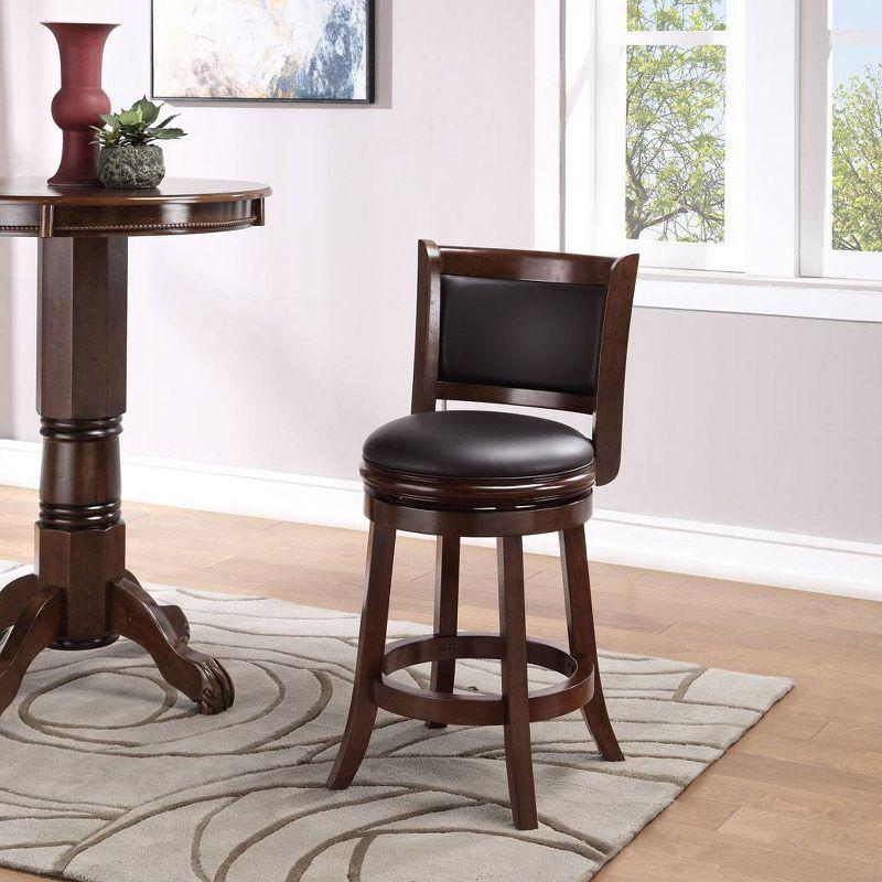 24" Cappuccino Swivel Wood and Faux Leather Barstool