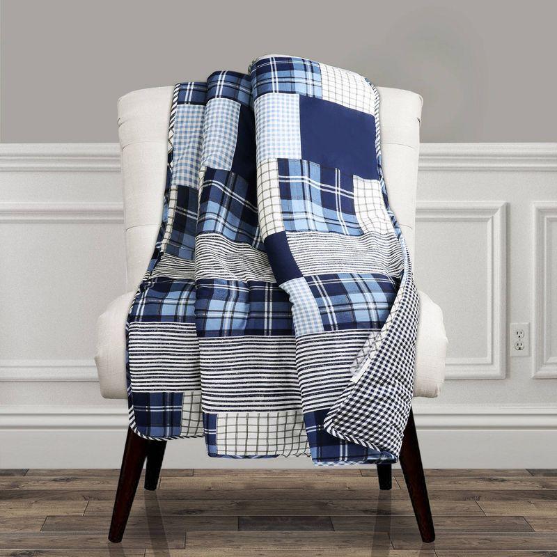 Navy Cotton Reversible Patchwork Throw Blanket