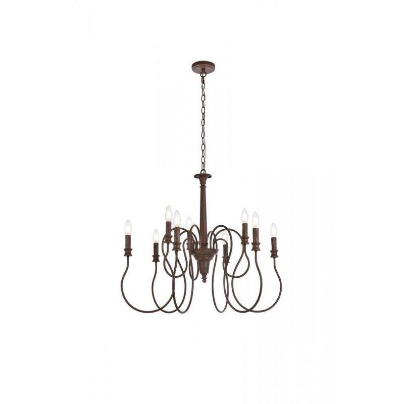 Elegant Lighting Flynx 9 lights pendant in weathered oak