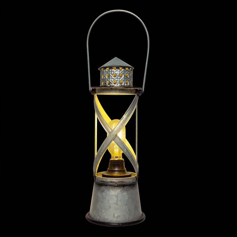 Indoor/Outdoor Metal Vintage Lantern with LED Lights Silver - Alpine Corporation: Hurricane-Style, No Assembly Required