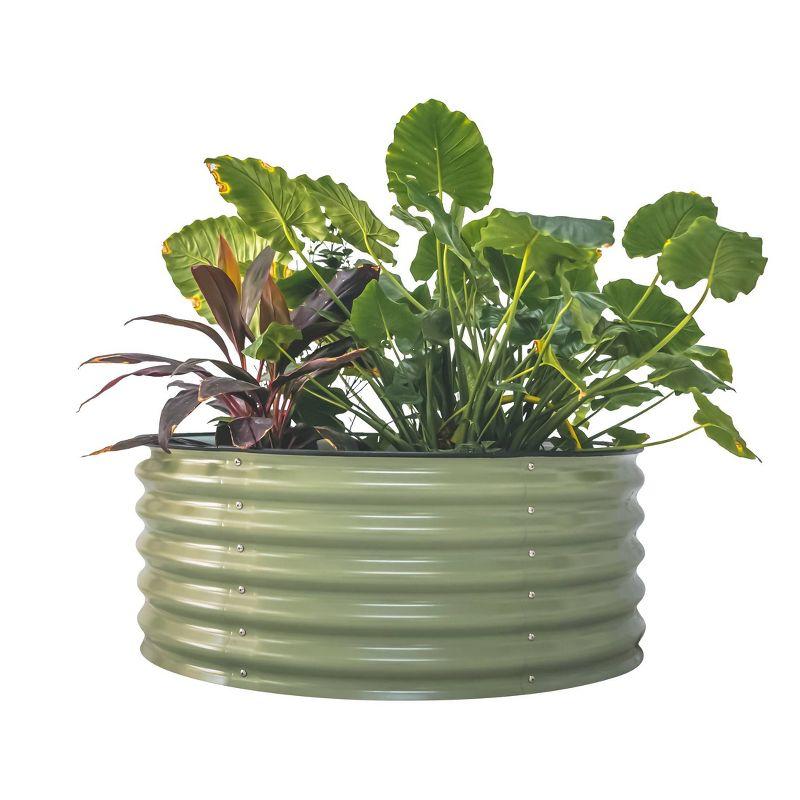 Olive Green 17" Tall Round Metal Raised Garden Bed