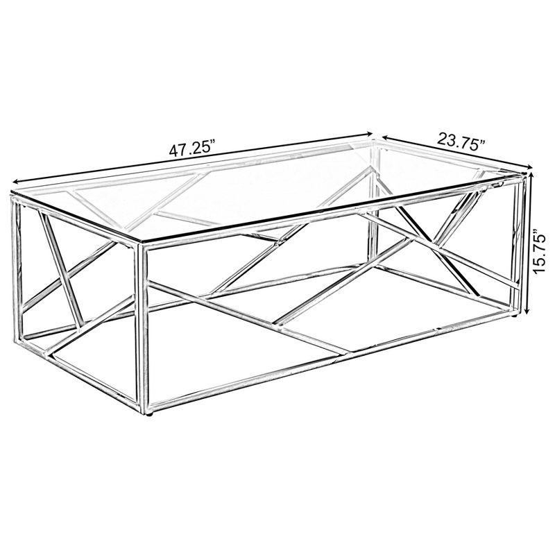 Fabulaxe Decorative Rectangular Glass Top Metal Modern Coffee Table