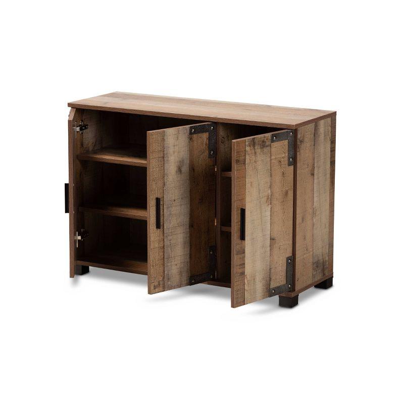 3 Door Cyrille Wood Shoe Cabinet Brown - Baxton Studio: Entryway Storage, 12 Pair Capacity, Industrial Farmhouse Style