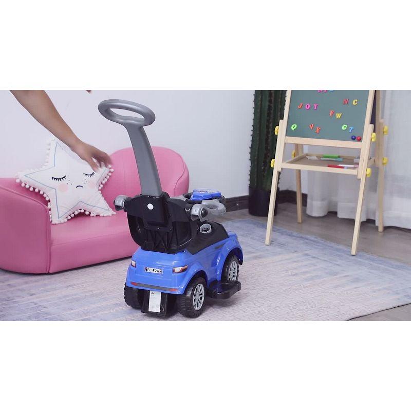 Aosom 3 In 1 Push Cars for Toddlers Kid Ride on Push Car Stroller Sliding Car with Horn Music Light Function Secure Bar Ride on Toy for Boy Girl 1-3 Years Old