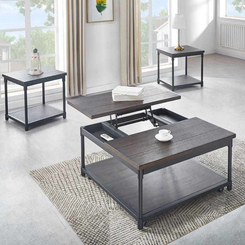 Prescott Lift Top Square Cocktail Table Dark Brown - Steve Silver Co.: Rustic Style, Metal Frame, Wood Veneer Top
