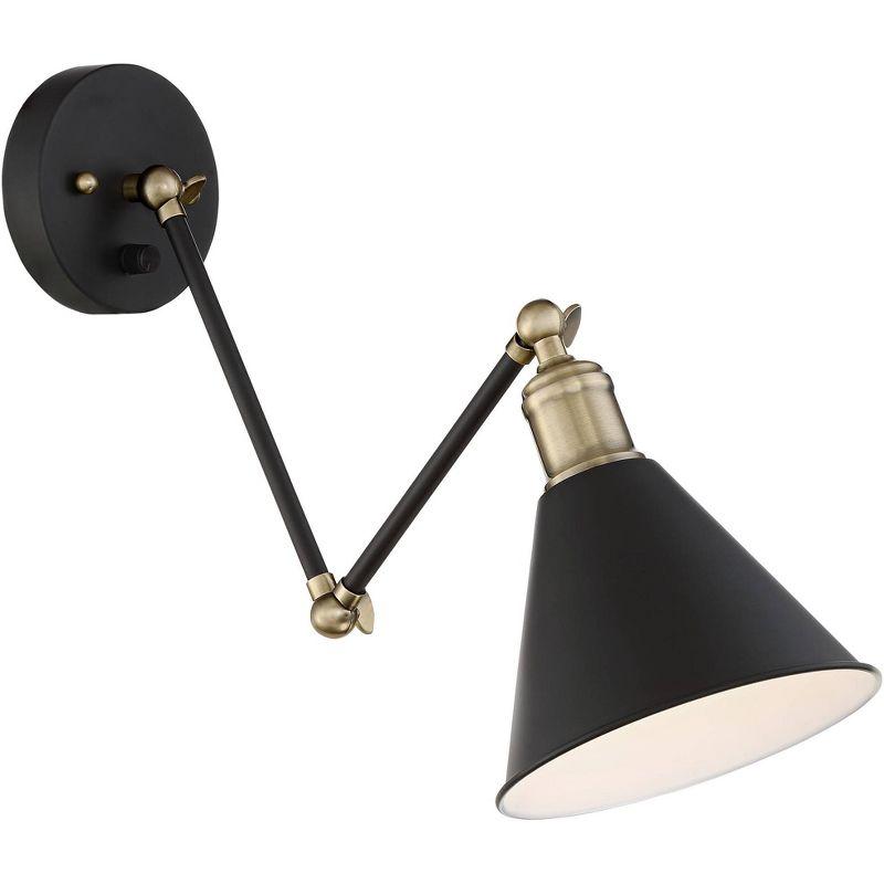 360 Lighting Wray Modern Wall Lamp Set of 2 Black Brass Plug-in 6" Light Fixture Up Down Adjustable Cone Shade for Bedroom Reading Living Room Hallway