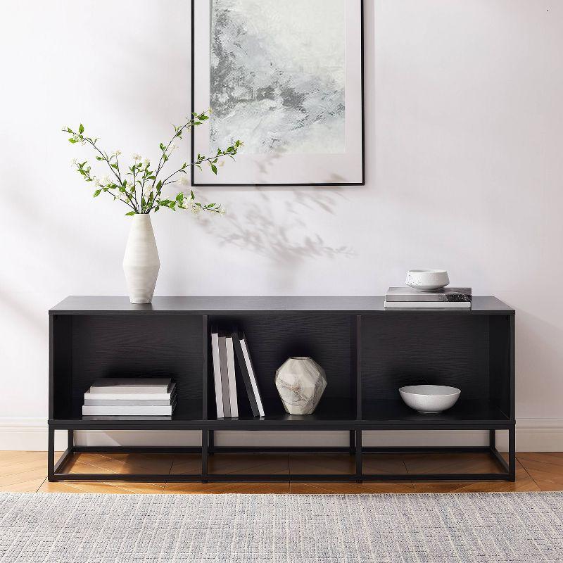 Black Steel Minimalist Media Console with Vinyl Storage