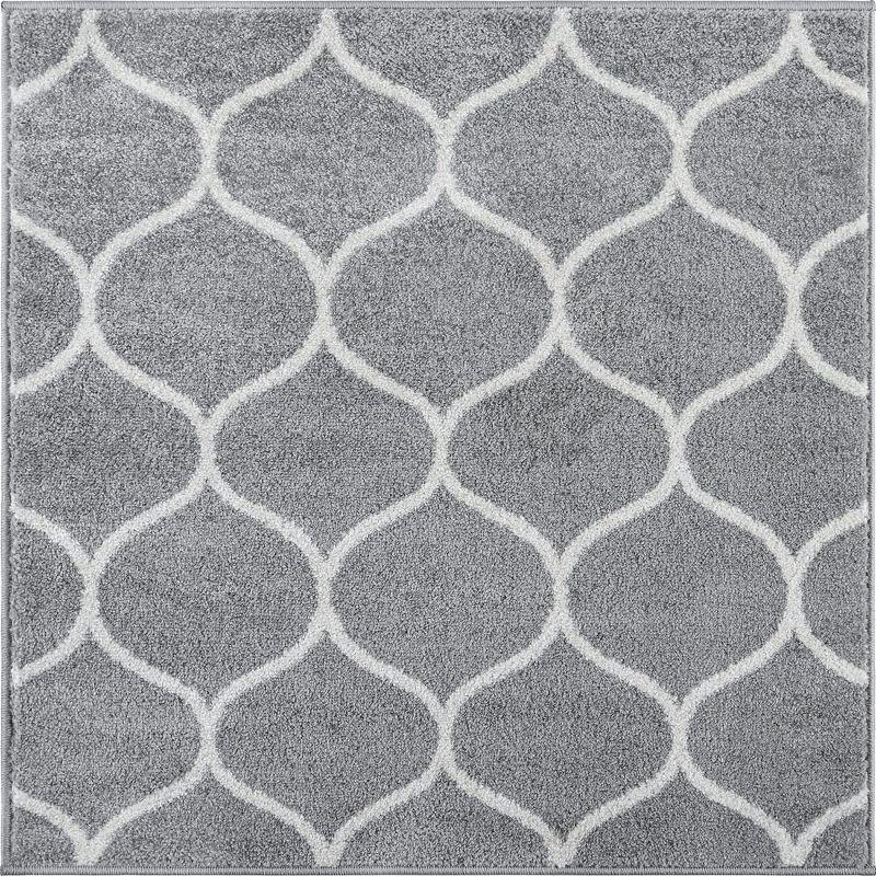 Light Gray and Ivory Square Trellis Synthetic Area Rug