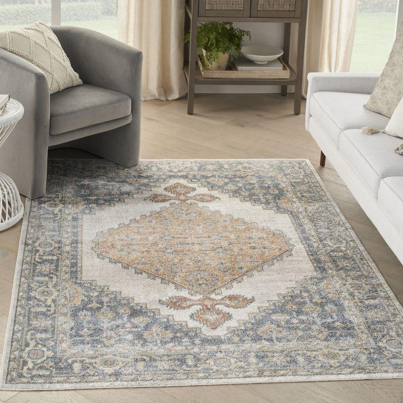 Grey and Gold 4' x 6' Medallion Washable Area Rug