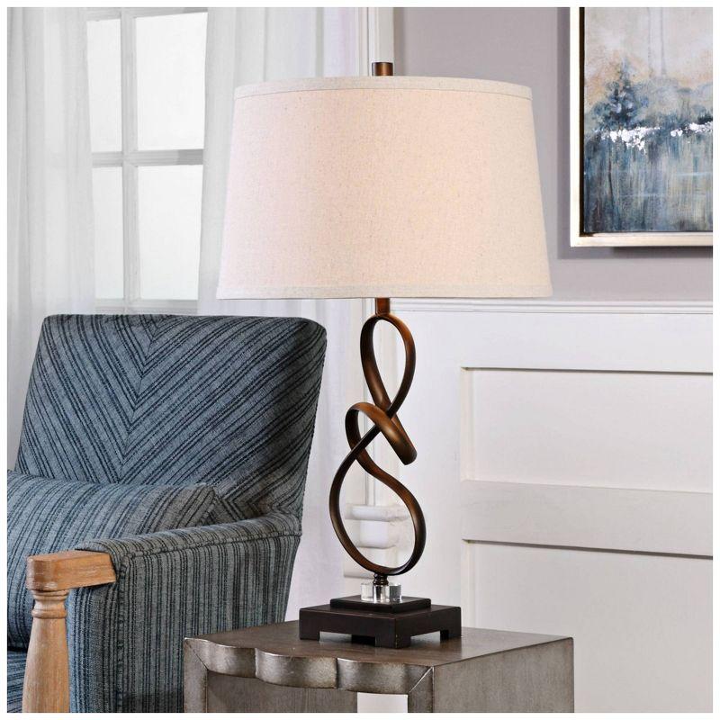 Uttermost Modern Table Lamp 27 1/4" Tall Oil-Rubbed Bronze Twisted Steel Beige Linen Drum Shade for Living Room Bedroom Nightstand