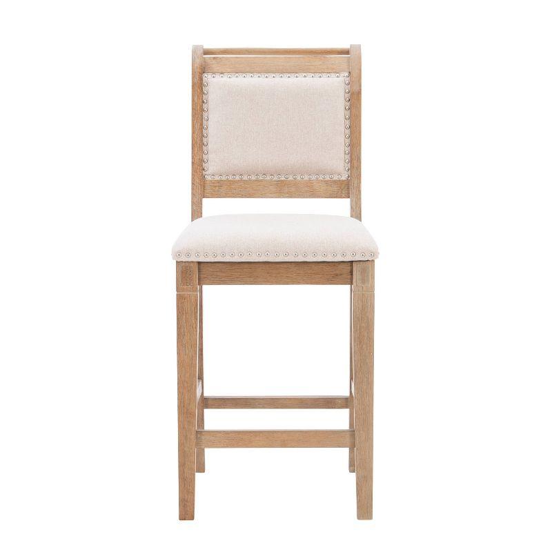 Natural Wood Counter Stool with Stripe Upholstery