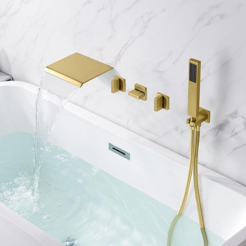 SUMERAIN Wall Mounted Bathtub Faucet with Handheld Shower, Waterfall Tub Faucet Filler, Brushed Gold