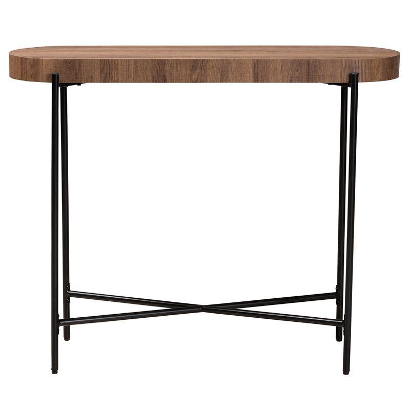 Savion Walnut Wood and Black Metal Elliptical Console Table