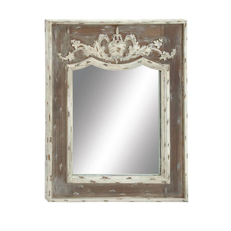 Ophelia & Co. Eberhart Wood Vintage Inspired Acanthus Scroll Floral Brown Wall Mirror with Distressed Cream Accents