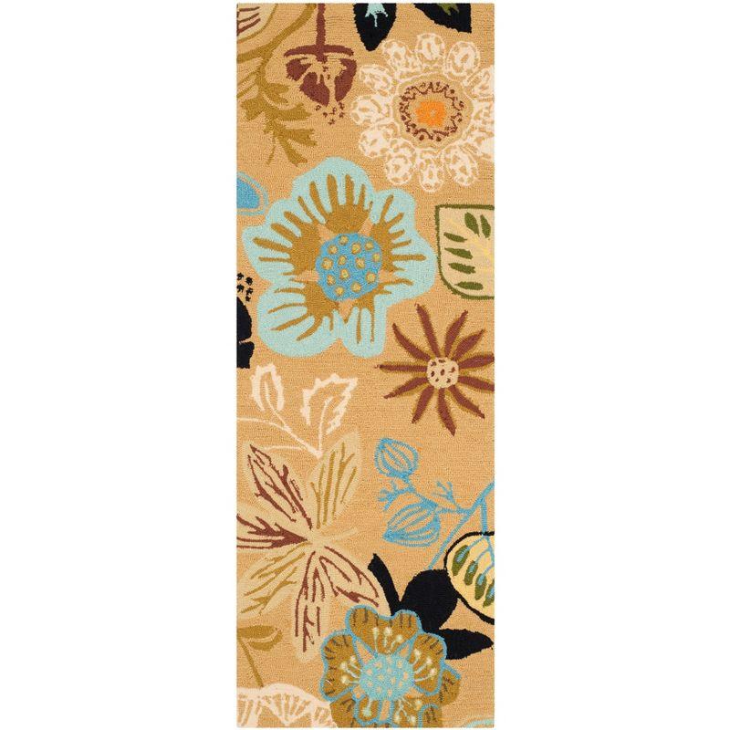 Taupe and Multicolor Floral Synthetic Runner Rug