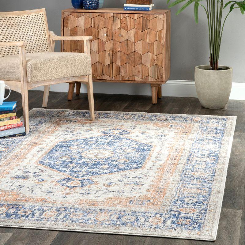 Classic Floral Blue Synthetic 62"x26" Easy-Care Area Rug