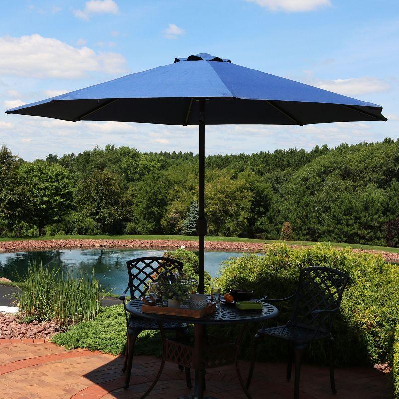 Sunnydaze Outdoor Aluminum Patio Umbrella with Fade-Resistant Canopy and Auto Tilt and Crank - 9' - Navy Blue