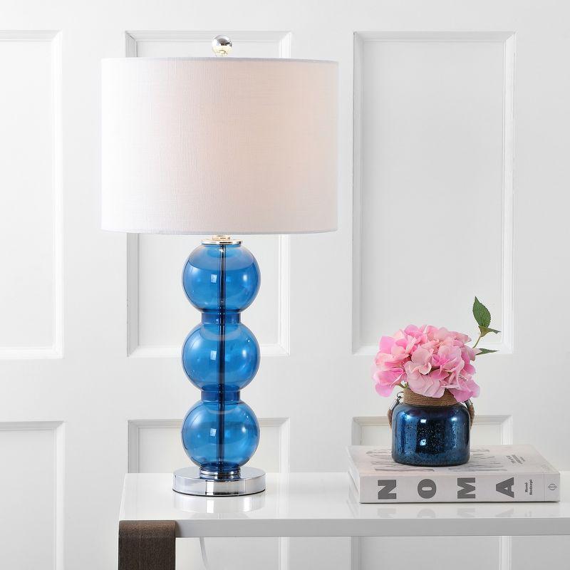 JONATHAN Y Bella 27" Glass Triple-Sphere LED Table Lamp, Cobalt Blue/Chrome (Set of 2)