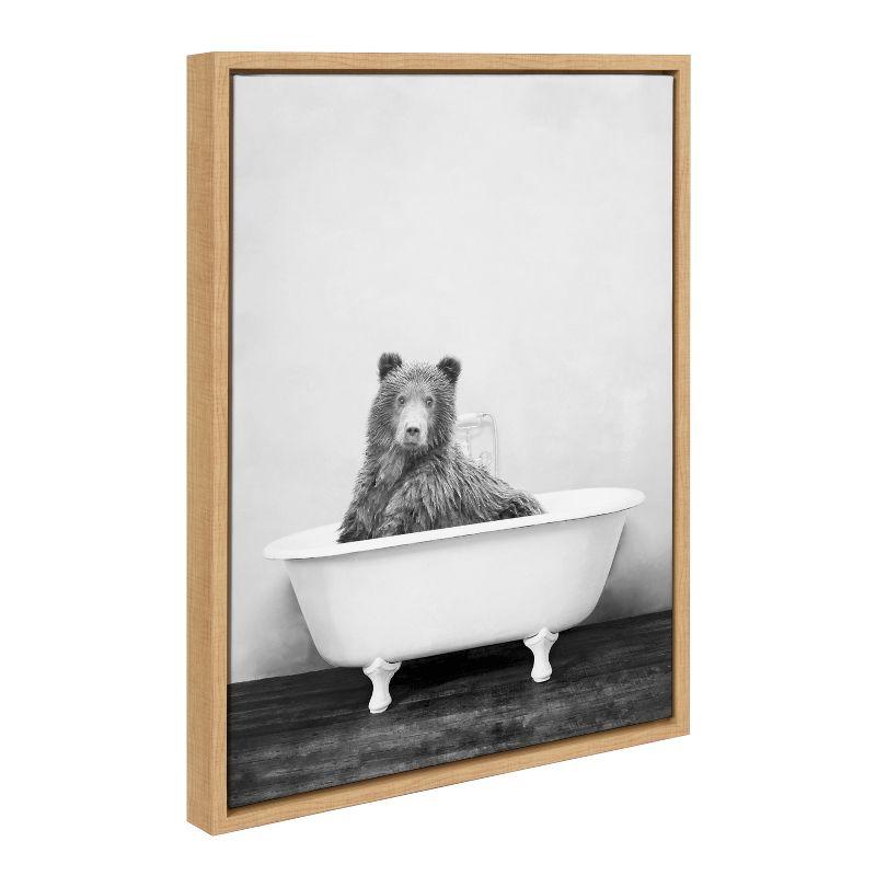 Bear in the Tub Framed Canvas Wall Art, 18x24 Natural