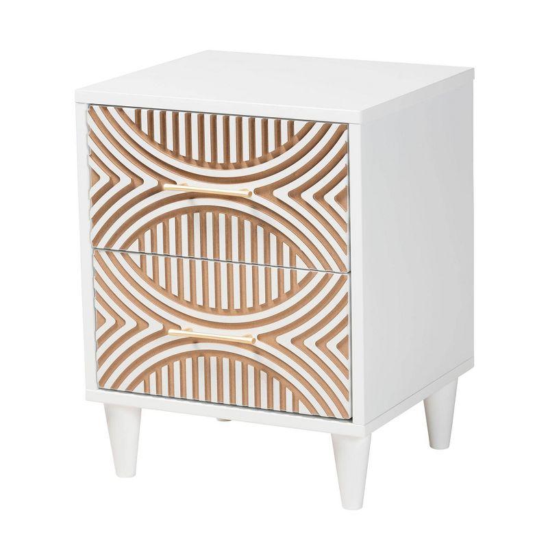 Baxton Studio Louetta Carved Contrasting Nightstand White/Natural Brown