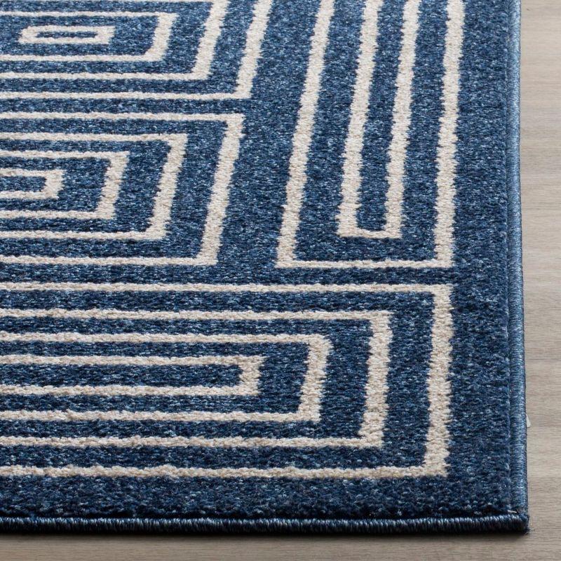 Reversible Navy and Ivory Hand-Knotted Cotton Blend 4' x 6' Area Rug