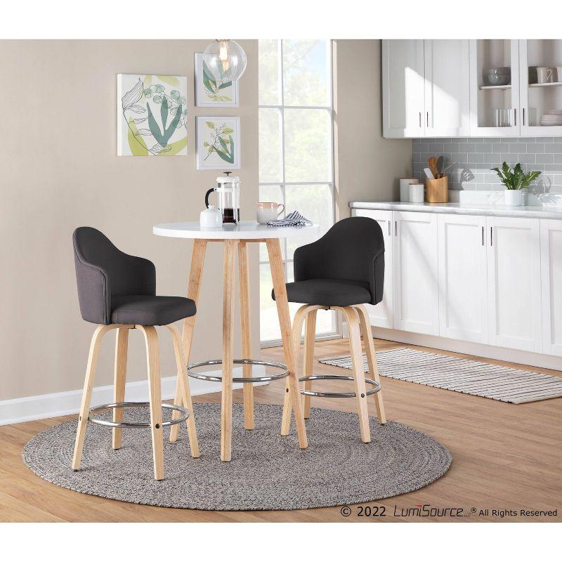 LumiSource Set of 2 Ahoy Polyester/Metal/Wood Counter Height Barstools Natural/Chrome/Charcoal