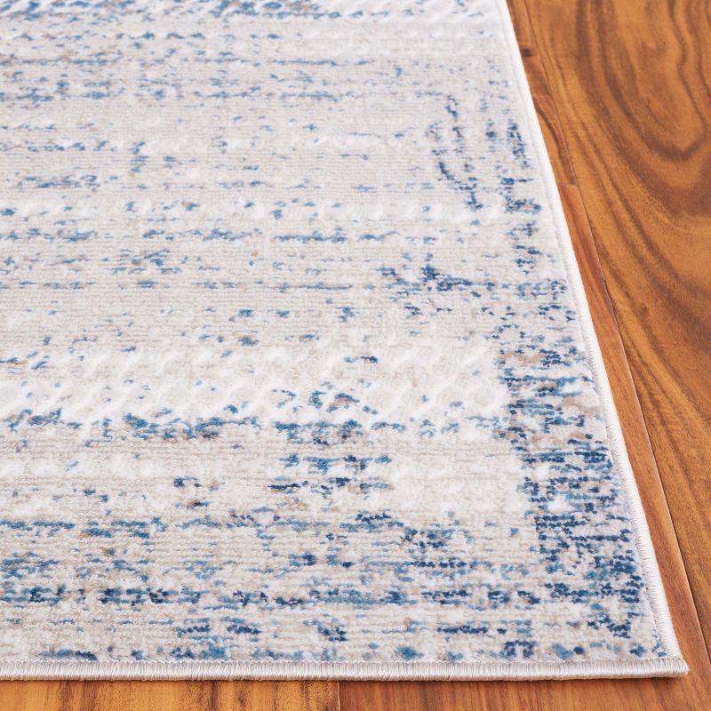 Ivory and Blue Synthetic Hand-knotted Runner Rug