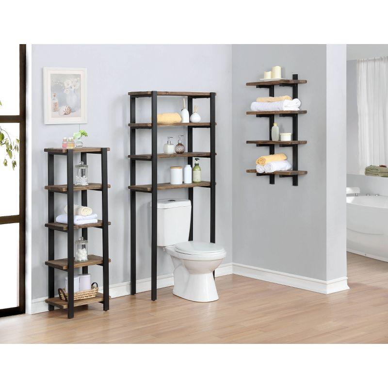 Pomona 4-Shelf Bath Storage Brown - Alaterre Furniture: Metal Frame, Lacquered Wood, Fixed Shelves