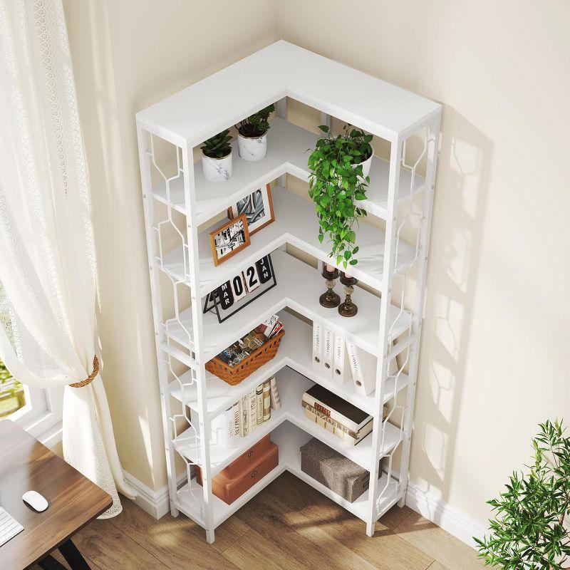 Tribesigns 7-Tier L-Shaped Bookshelf, Wood Corner Etagere Bookcase, Freestanding Display Shelving Unit, White
