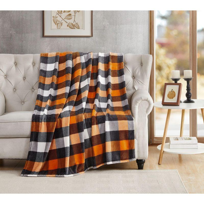 Kate Aurora Halloween Plaid Fleece Throw Blanket - 50" x 70"