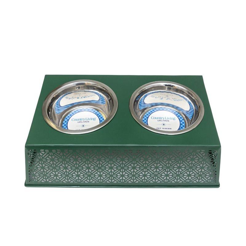 Dark Green Elevated Dog Feeder with Stainless Steel Bowls