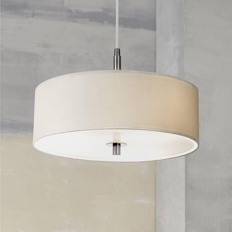 Possini Euro Design Brushed Nickel Pendant Light 16" Wide Modern White Fabric Shade for Dining Room House Foyer Kitchen Island Entryway Bedroom Home