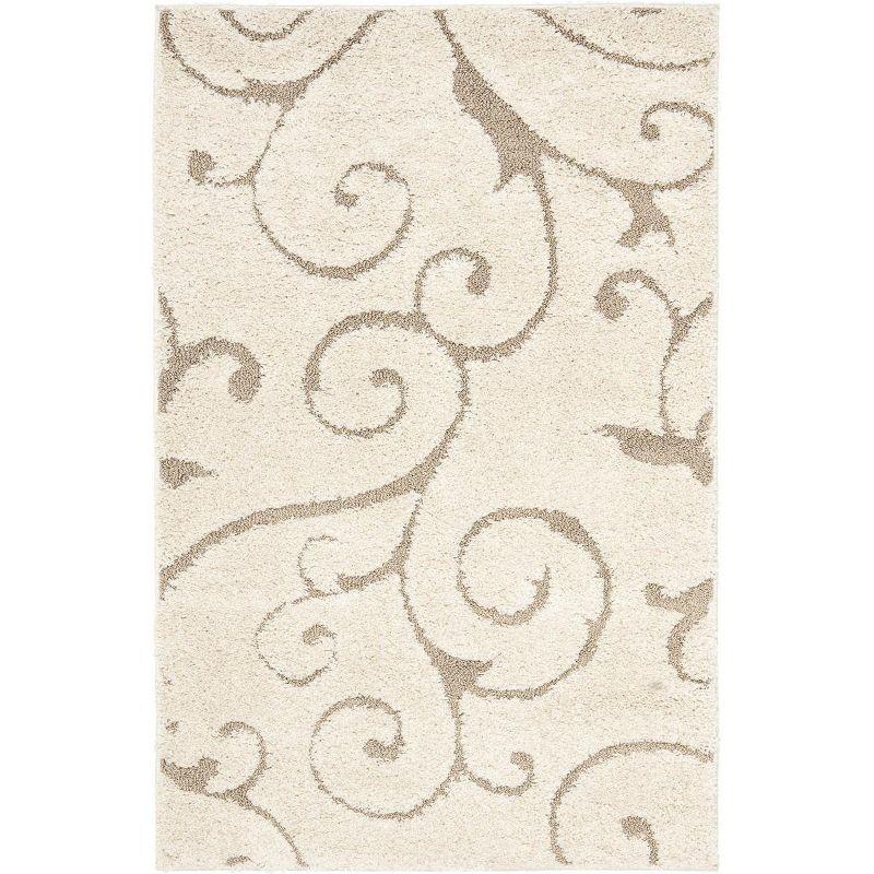 Elegant Cream & Beige Floral Vine Shag Area Rug - 4' x 6'