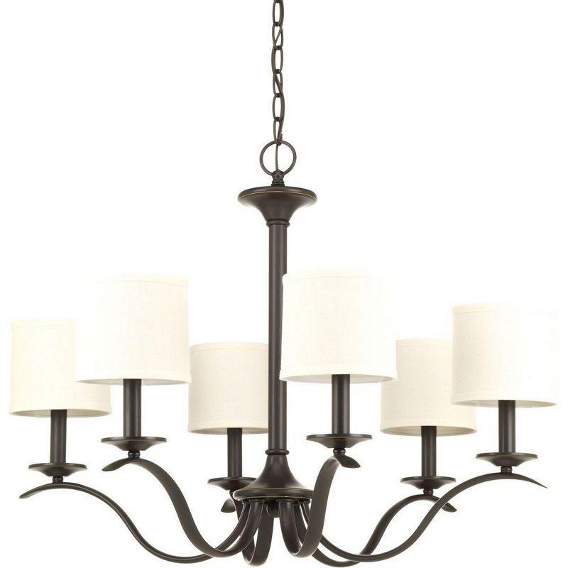 Progress Lighting, Inspire Collection, 6-Light Chandelier, Antique Bronze, Off-White Linen Shades