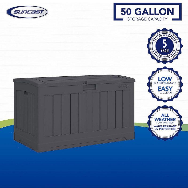Suncast Suncast 50 Gallon Plastic Deck Box with Molded Lockable Feature for Home, Gray