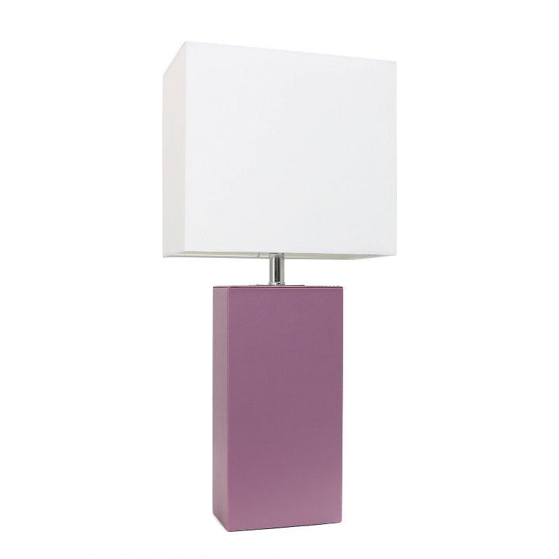 21" Purple Leather Modern Nightstand Lamp with White Shade