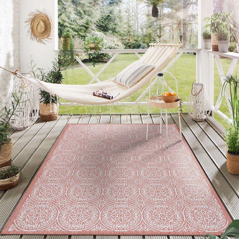 World Rug Gallery Transitional Floral Circles Textured Flat Weave Indoor/Outdoor Area Rug