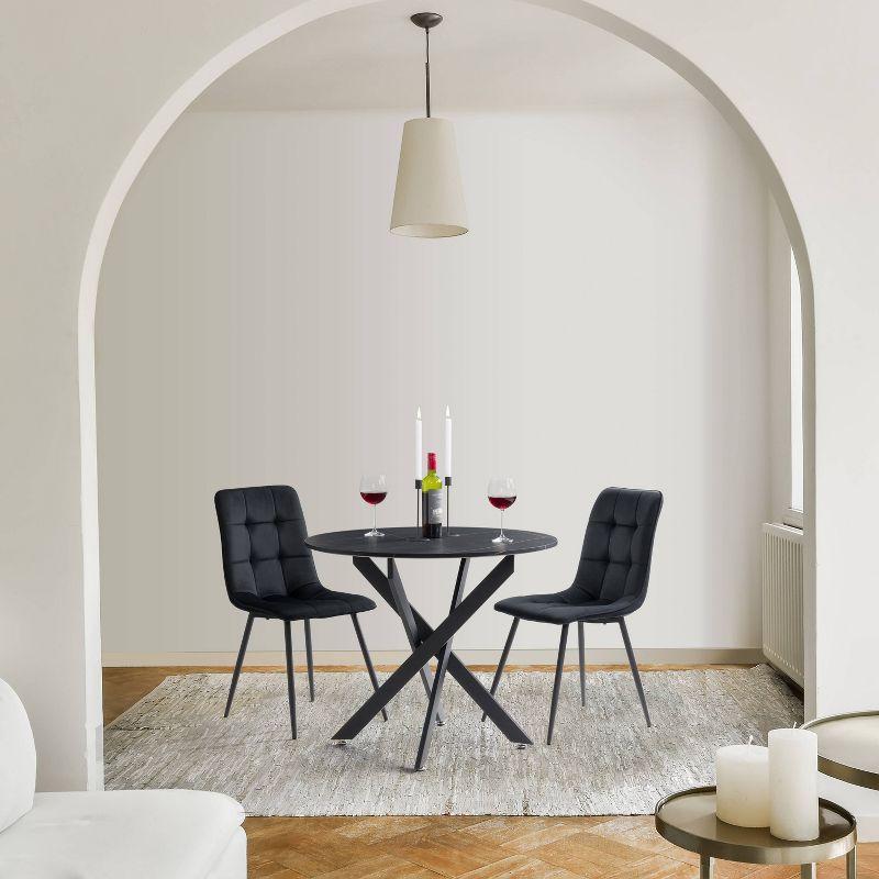 40" Round Marble Top Dining Table with Iron Trestle Base