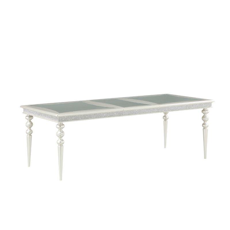 88" Maverick Dining Table Platinum Finish - Acme Furniture: Sparkling Rhinestone, Glass Top, Seats 8