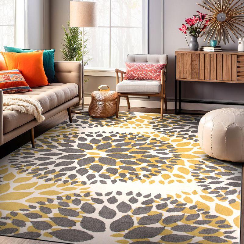 Blossom Burst Yellow Floral 39" Washable Synthetic Rug