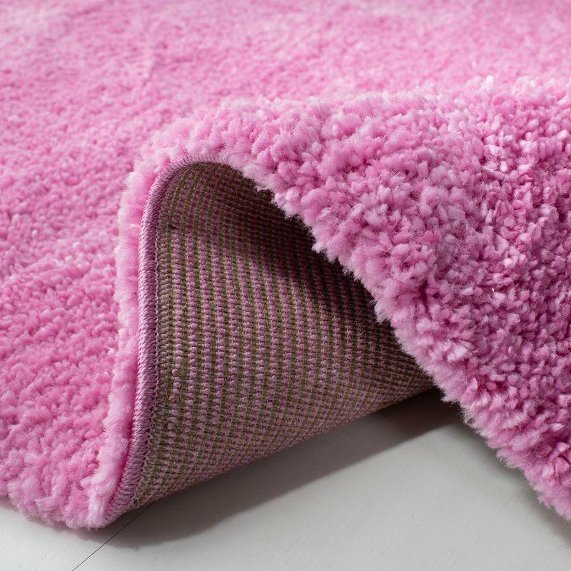 Plush Pink 5' Square Synthetic Shag Area Rug, Easy-Care & Stain-Resistant