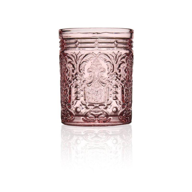 Pink Embossed Glass Whiskey Tumblers Set of Four