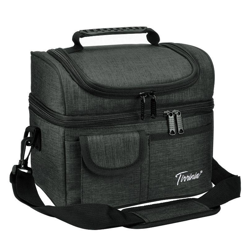 Tirrinia Dual Compartment Lunch Bag with Shoulder Strap for Adults, Large Lunch Bags, Insulated Leakproof Thermal Lunch Totes, Charcoal