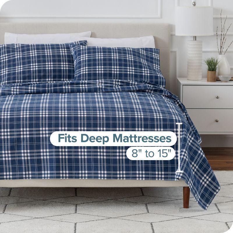 Stirling Plaid - Blue/White Cotton Flannel Twin Sheet Set by Bare Home