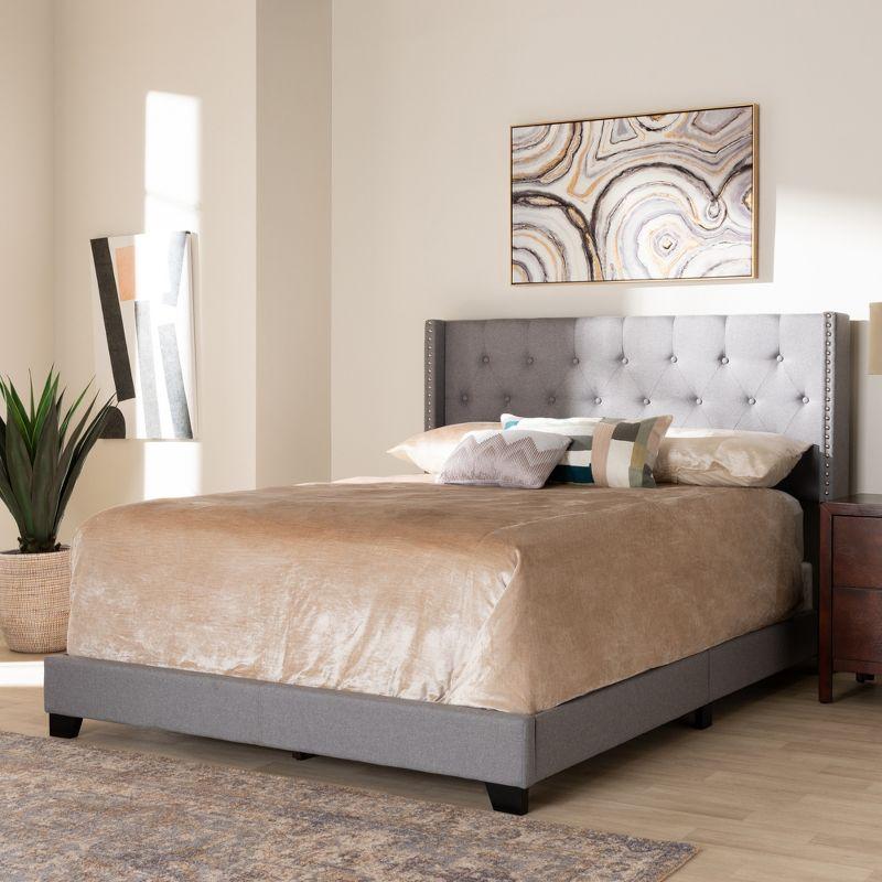 King-Sized Brady Bed with Nailhead Trim Light Gray Upholstered Frame