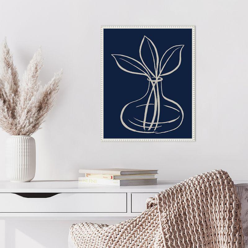 Amanti Art Line Leaves In Vase On Navy I by Elizabeth Medley Canvas Wall Art Print Framed 16 x 20-in.