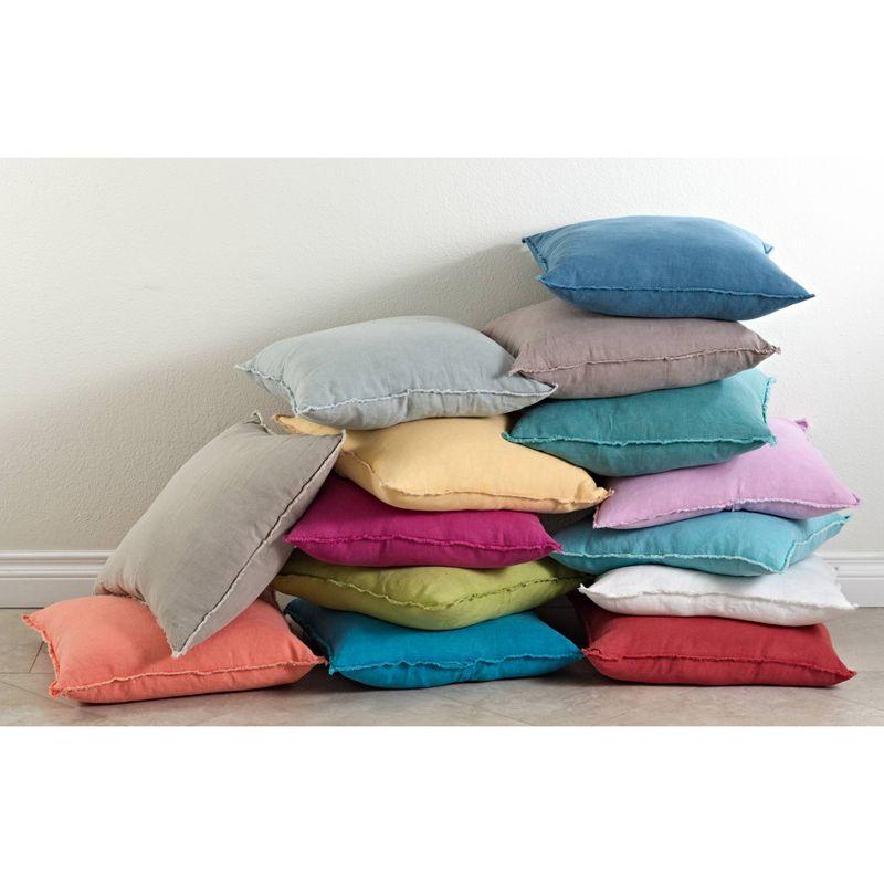 20"x20" Oversize Fringed Design Linen Square Throw Pillow Fuchsia - Saro Lifestyle: Indoor Decorative Cushion, Duck Feather Filled, Zippered