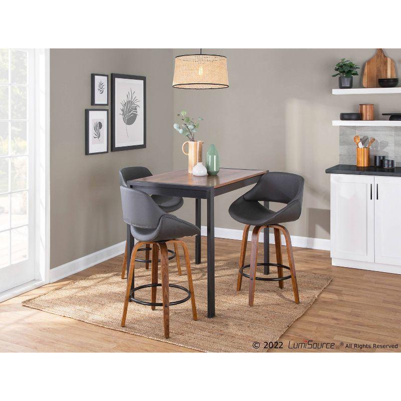 Set of 2 Fabrico PU Leather/Steel/Wood Counter Height Barstools Walnut/Gray/Black - LumiSource