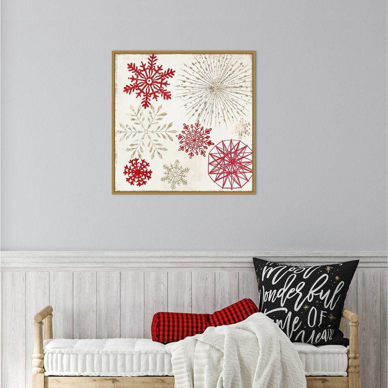 22" x 22" Red and Gold Christmas Snowflakes Canvas Print