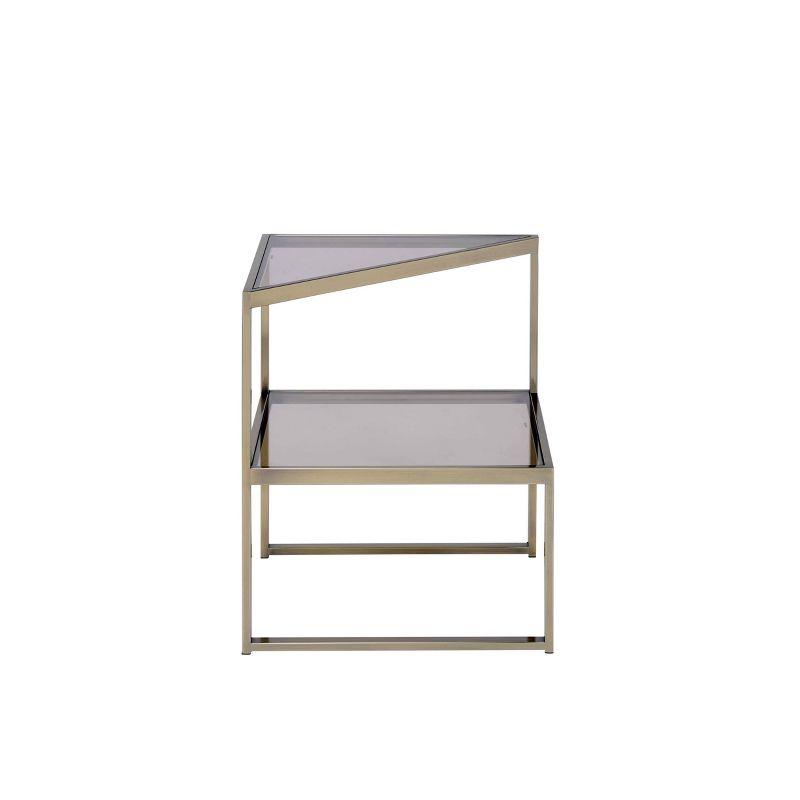 18" Treva Accent Table Smoky Glass/Antique Gold Finish - Acme Furniture: Triangle Shape, Open Shelf, No Tools Assembly